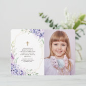Lila Floral Geometric Fotocommunie Dank u Bedankkaart (Staand voorkant)