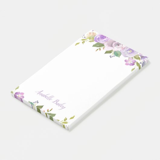 Lila Floral gepersonaliseerd monogram Post-it® Notes (Schuin)