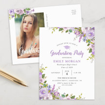 Lila Floral Graduation Party Invitation Briefkaart