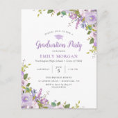 Lila Floral Graduation Party Invitation Briefkaart (Voorkant)