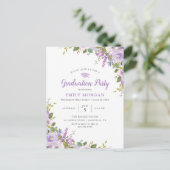 Lila Floral Graduation Party Invitation Briefkaart (Staand voorkant)