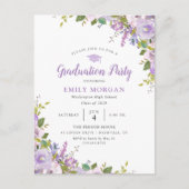 Lila Floral Graduation Party Invitation Briefkaart (Voorkant)