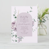 Lila Floral in de uitnodiging van het Baby shower (Staand voorkant)