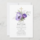 Lila Floral met de thema's Baptisme of Christening Kaart (Voorkant)