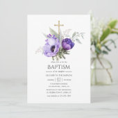 Lila Floral met de thema's Baptisme of Christening Kaart (Staand voorkant)