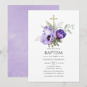 Lila Floral met de thema's Baptisme of Christening Kaart