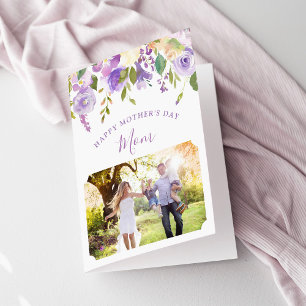 Lila Floral Moederdag Fotokaart voor mama Kaart