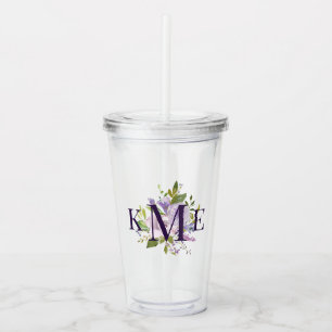 Lila Floral Monogrammed Acryl Drinkbeker