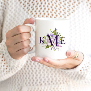 Lila Floral Monogrammed Koffiemok