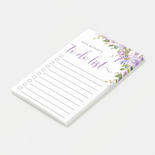 Lila Floral Monogrammed Lined To-Do lijst Post-it® Notes (Schuin)