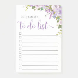 Lila Floral Monogrammed Lined To-Do lijst Post-it® Notes