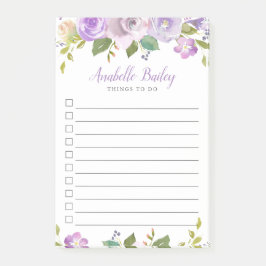 Lila Floral Monogrammed Lined To-Do lijst Post-it® Notes