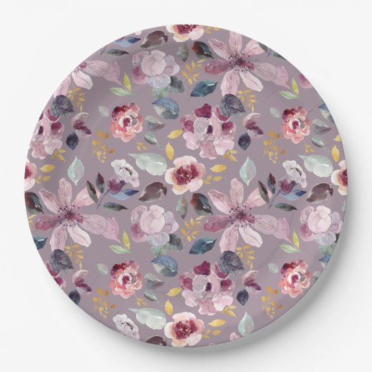 Lila Floral Papieren Bordje (Voorkant)