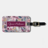 Lila Floral Pattern Gold Foil Monogram Bagagelabel (Voorkant horizontaal)