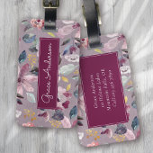 Lila Floral Pattern Gold Foil Monogram Bagagelabel
