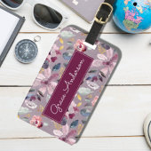 Lila Floral Pattern Gold Foil Monogram Bagagelabel