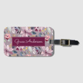 Lila Floral Pattern Gold Foil Monogram Bagagelabel (Voorkant (horizontaal))