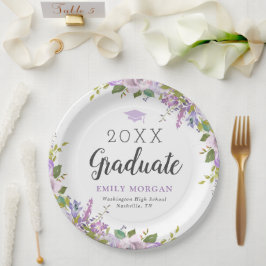 Lila Floral Persoonlijke Graduation Party Papieren Bordje