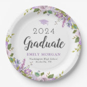Lila Floral Persoonlijke Graduation Party Papieren Bordje (Voorkant)