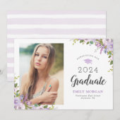 Lila Floral Photo Afstuderen Aankondiging (Voorkant / Achterkant)