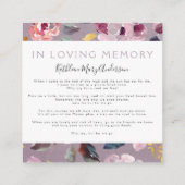 Lila Floral Photo Collage Funeral Memorial Kaart Vierkante Visitekaartje (Achterkant)