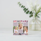 Lila Floral Photo Collage Funeral Memorial Kaart Vierkante Visitekaartje (Staand voorkant)