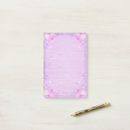 Lila Floral Post-it® Notes (Op bureau)