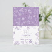  Lila Floral Script Baby shower Place Card RSVP Kaartje (Staand voorkant)