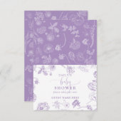  Lila Floral Script Baby shower Place Card RSVP Kaartje (Voorkant / Achterkant)