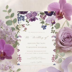 Lila Floral Vintage bruiloft Kaart