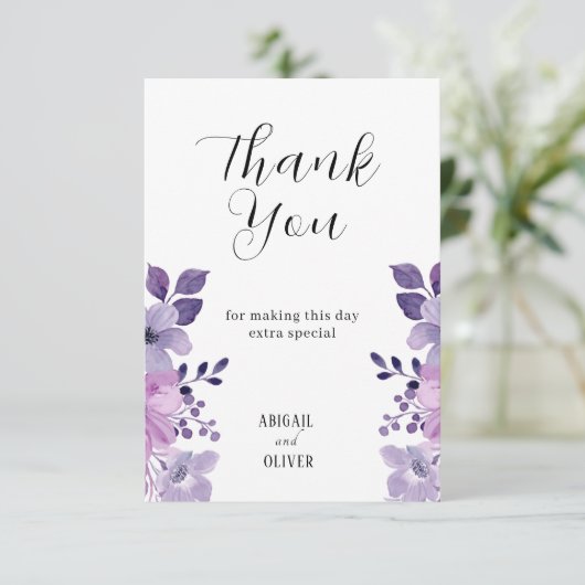 Lila Floral Wedding Bedankkaart (Staand voorkant)