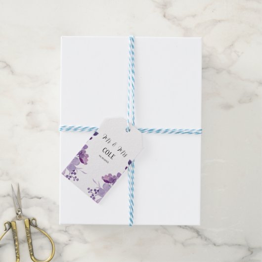 Lila Floral Wedding Cadeaulabel (Met Touw)