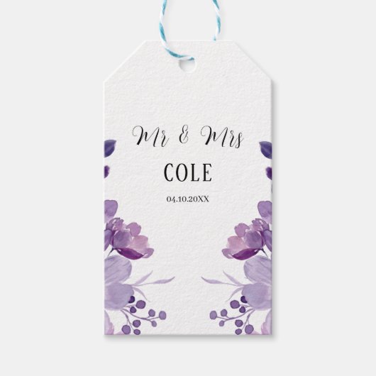 Lila Floral Wedding Cadeaulabel (Voorkant)