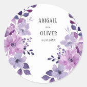 Lila Floral Wedding Ronde Sticker (Voorkant)