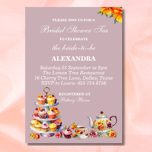 Lila Floral Whimsical Tea Vrijgezellenfeest Kaart