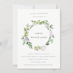 Lila Floral Wreath Cottage Garden Baby shower Kaart