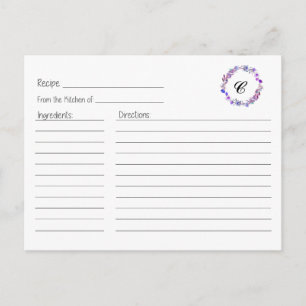 Lila Floral Wreath Recipe Card Briefkaart