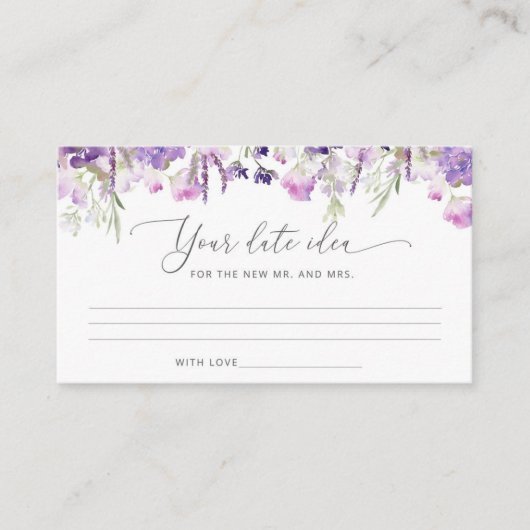 Lila florale Datumnachtideeën. Datum jar Informatiekaartje (Voorkant)