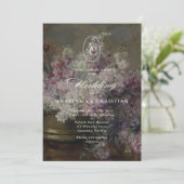 lila Florial Fine Art huwelijksuitnodiging Kaart (Staand voorkant)