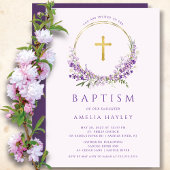 Lila Flowers Girls First Baptisme Kaart