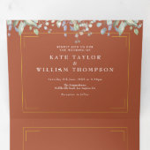 Lila Foliage Terracotta Monogram Foto Weduwschap Drieluik Uitnodiging (Binnenzijde eerst)