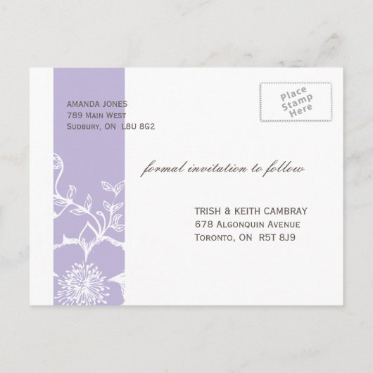  Lila foto De datum opslaan Aankondigingskaart (Achterkant)