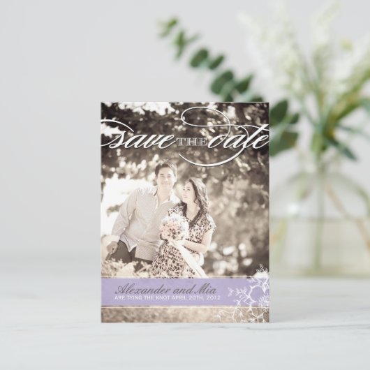  Lila foto De datum opslaan Aankondigingskaart (Staand voorkant)