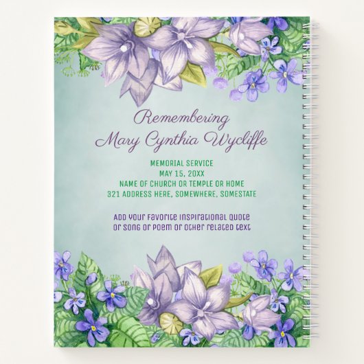Lila foto van Spring Memorial Service Guest Book Notitieboek (Achterkant)