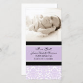 Lila Fotosjabloon Nieuwe Aankondiging van de Baby  (Voorkant / Achterkant)