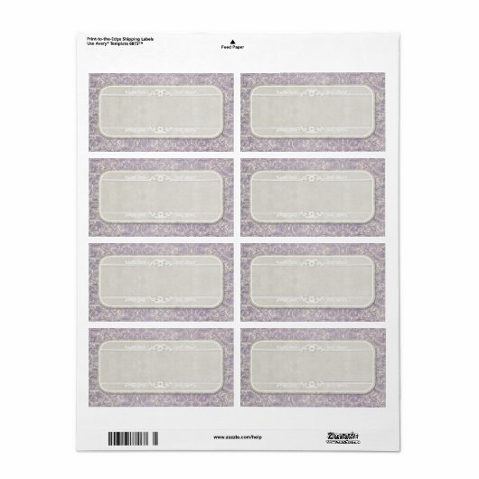 Lila  Frans Regency Lace Etched Wedding Etiket (Full Sheet)