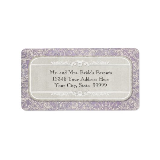 Lila Frans Regency Lace Etched Wedding Etiket (Voorkant)