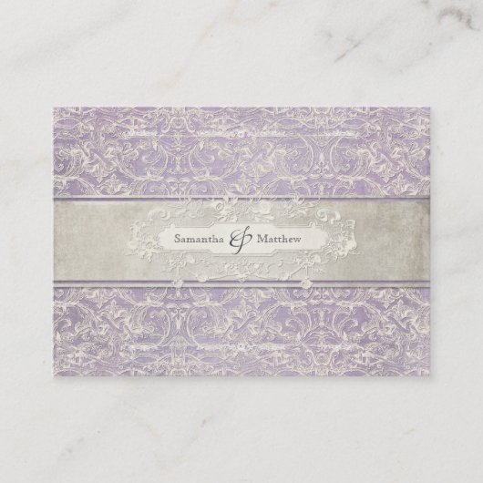 Lila Frans Regency Lace Etched Wedding Informatiekaartje (Voorkant)