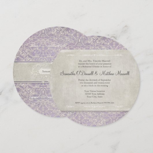 Lila  Frans Regency Lace Etched Wedding Kaart (Voorkant / Achterkant)