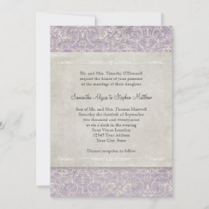Lila  Frans Regency Lace Etched Wedding Kaart